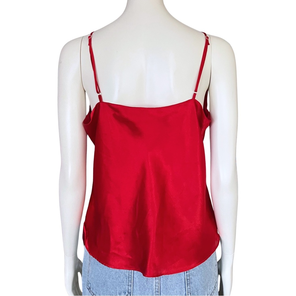 Y2K Red Satin Cami Top Flowers V Neck Lingerie M/L Fairycore Going Out FLAWED - Picture 3 of 8